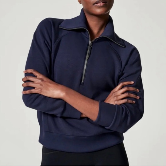 Spanx Air Essentials Half Zip Sweater Navy - Picture 1 of 8